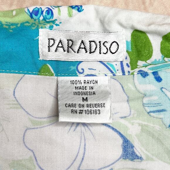 Vintage 90s Paradiso Patchwork Tropical Fish Print Beaded Button Up Shirt Beach - Picture 5 of 7